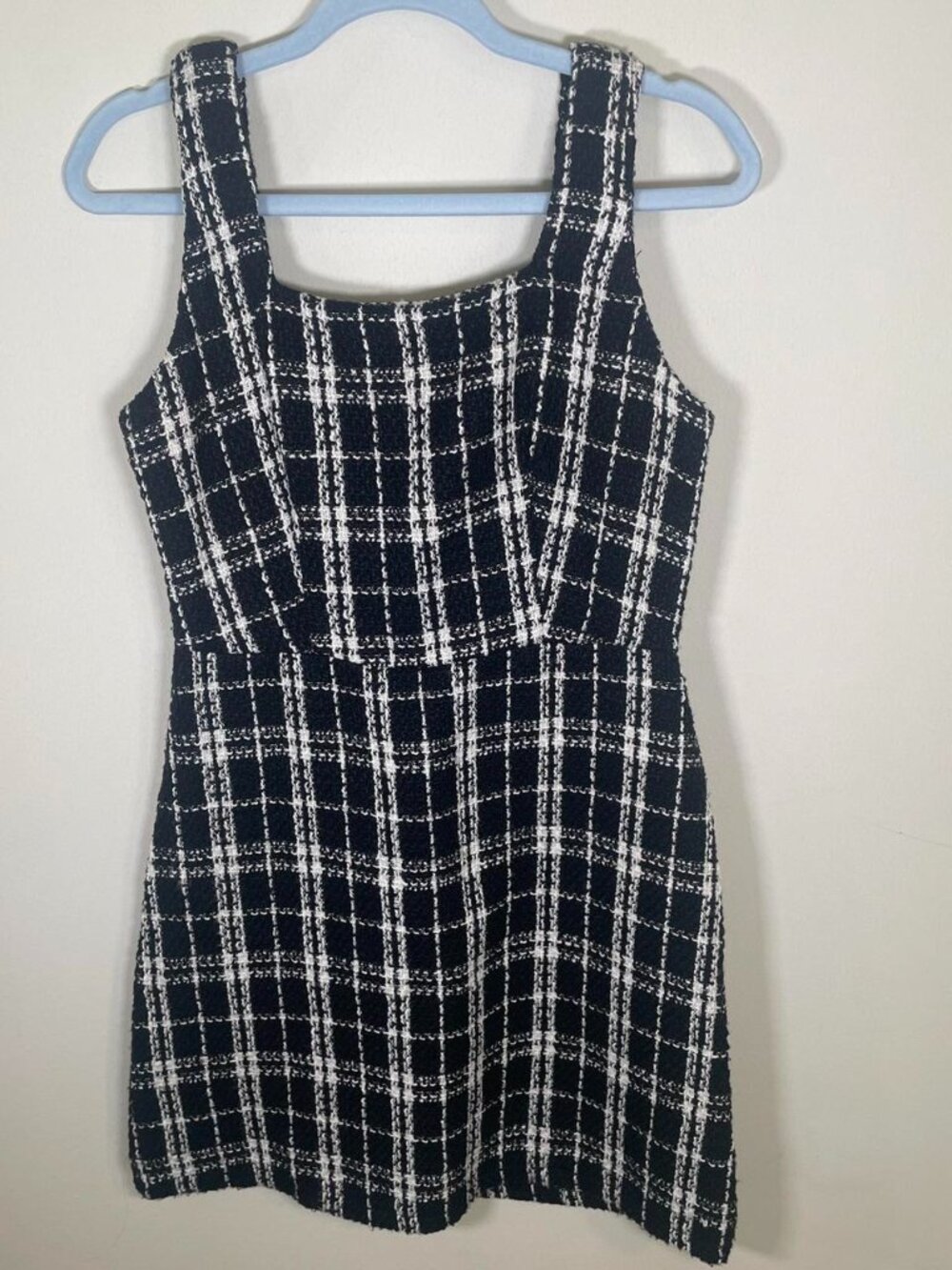 SHEIN Black and White Tweed Plaid Mini Dress